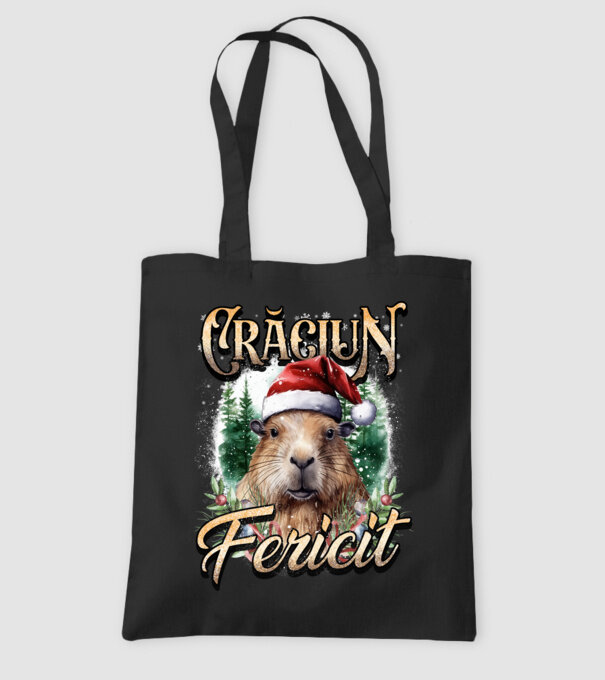 Capybara christmas model negru pe tricou