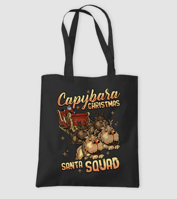 Capybara christmas santa squad model negru pe tricou