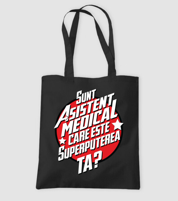 sunt asistent medical, care este superputerea ta? model negru pe tricou
