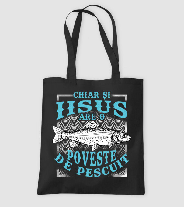 Chiar și Iisus are o poveste de pescuit model negru pe tricou