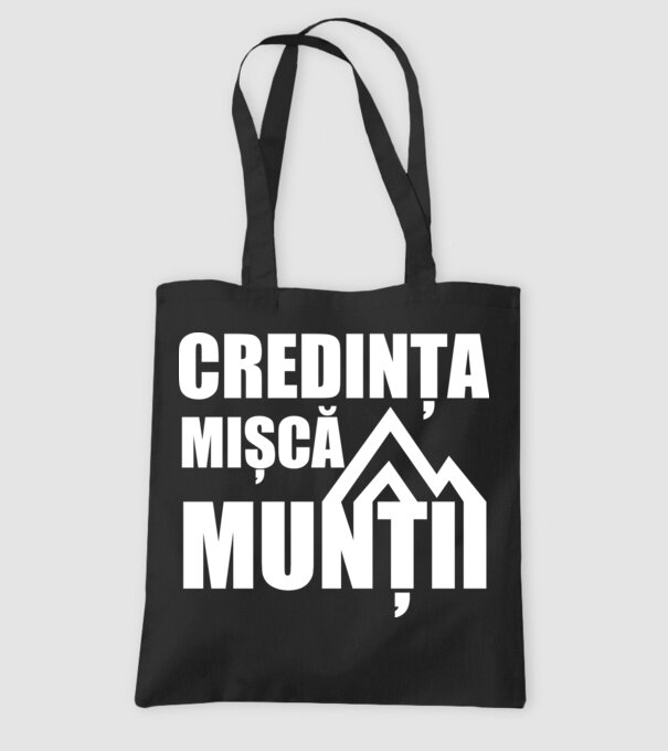 Credința mișcă munții model negru pe tricou