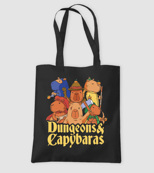 Dungeons and Capybaras model negru pe tricou