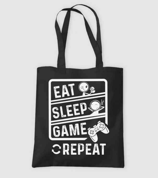 Eat sleep game repeat model negru pe tricou
