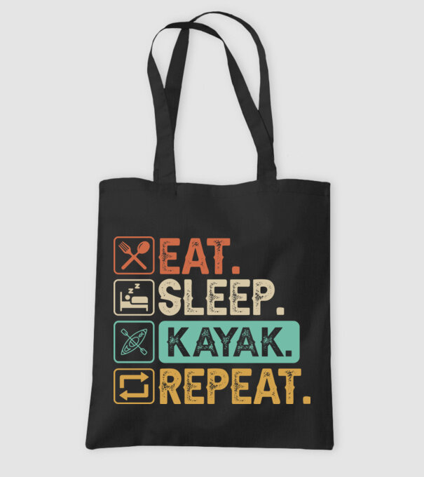 Eat Sleep Kayak model negru pe tricou