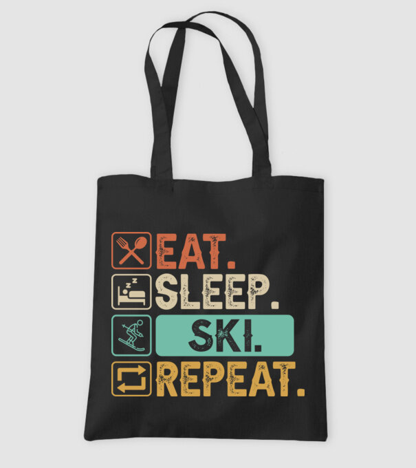 Eat Sleep SKI Repeat model negru pe tricou