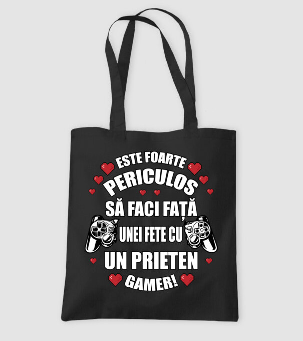 este foarte periculos să faci față unei fete cu un prieten gamer! model negru pe tricou