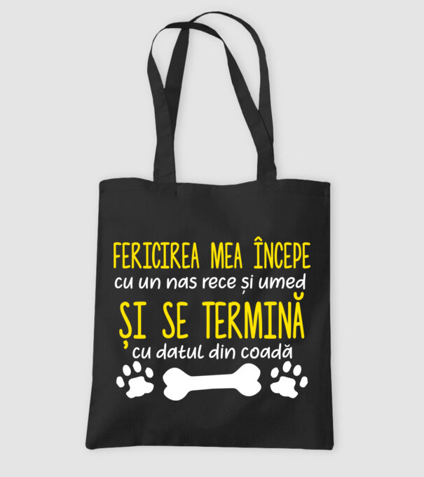 fericirea mea începe cu un nas rece și umed și se termină cu datul din coadă model negru pe tricou