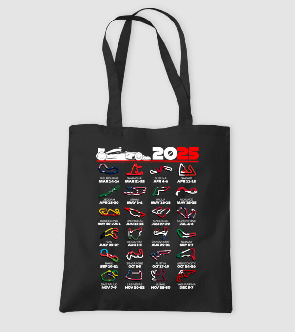 F1 calendar 2025 Negru model negru pe tricou