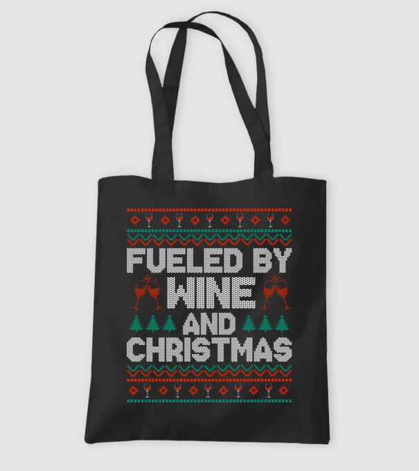 Fueled by wine and christmas model negru pe tricou