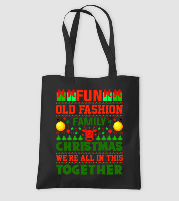 fun old fashion family christmas model negru pe tricou