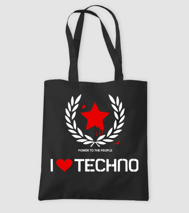 I love techno model negru pe tricou