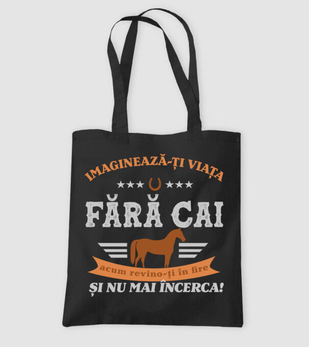 Imaginează-ți viața fără cai, acum revino-ți în fire și nu mai încerca! model negru pe tricou