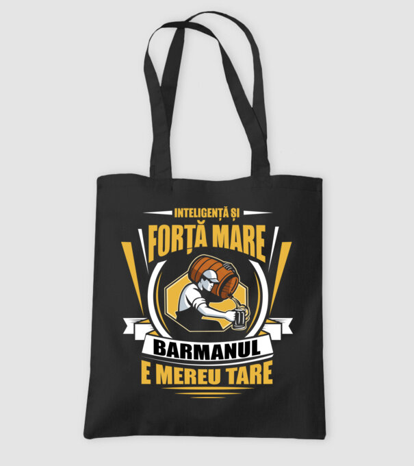 Inteligență și forță mare, barmanul e mereu tare model negru pe tricou