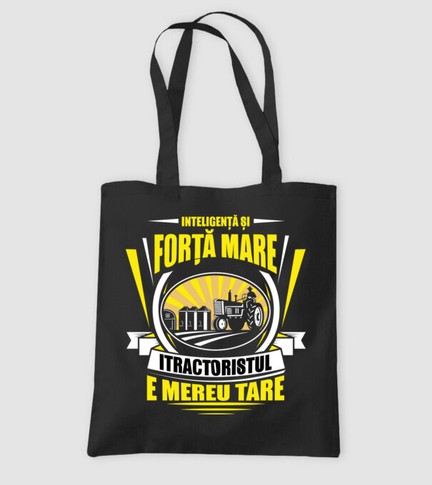 Inteligență și forță mare, tractoristul e mereu tare model negru pe tricou