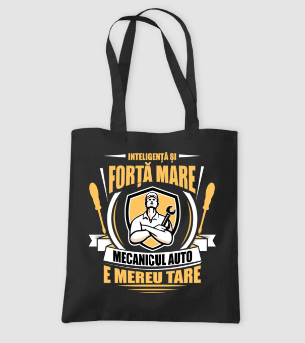 Inteligență și forță mare, mecanicul auto e mereu tare model negru pe tricou