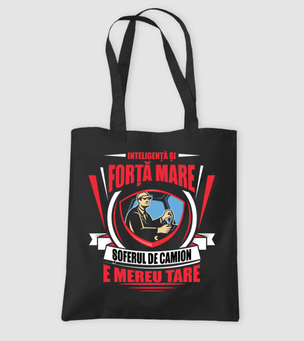 Inteligență și forță mare, șoferul de camion e mereu tare model negru pe tricou