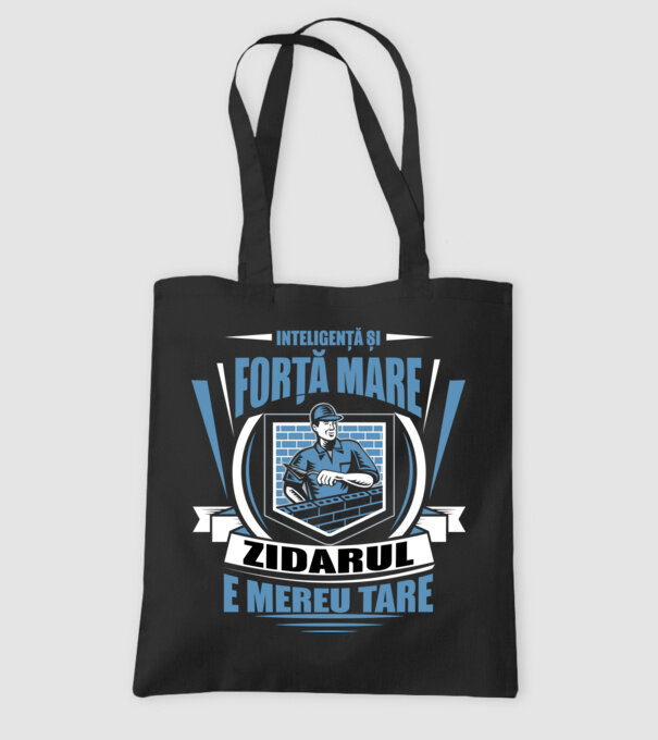 Inteligență și forță mare, zidarul e mereu tare model negru pe tricou
