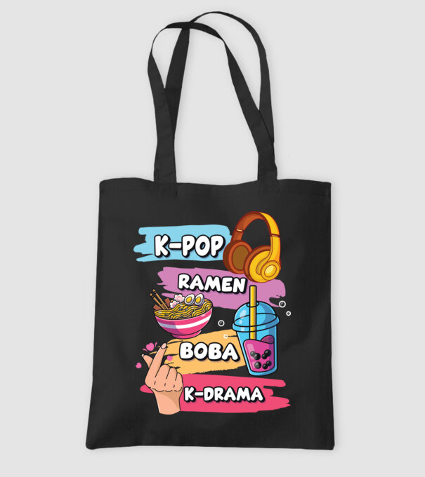 K-POP RAMEN BOBA K-DRAMA model negru pe tricou