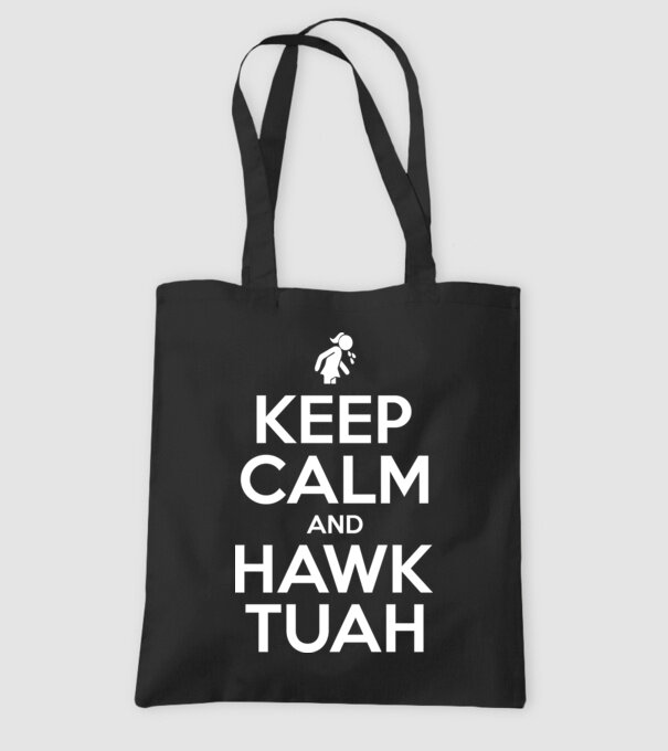 Keep calm and hawk tuah model negru pe tricou