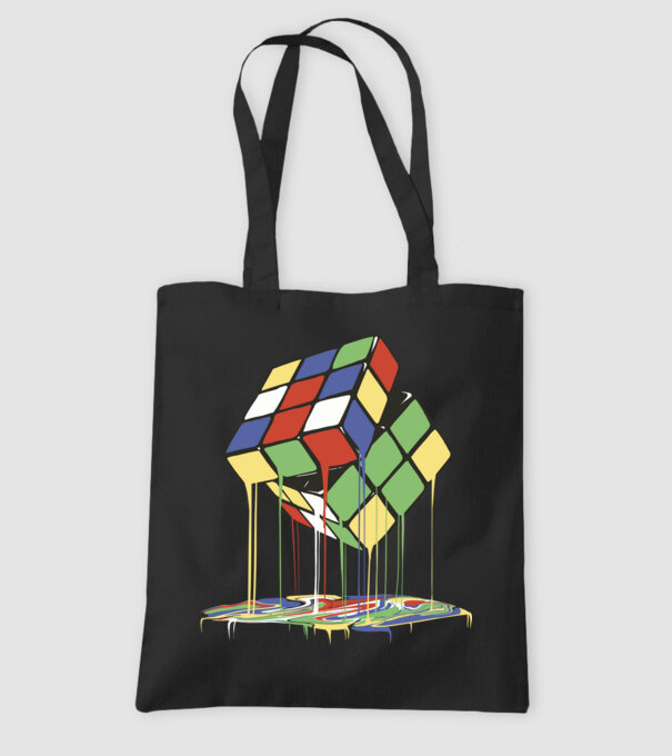 Melting Rubik cube model negru pe tricou