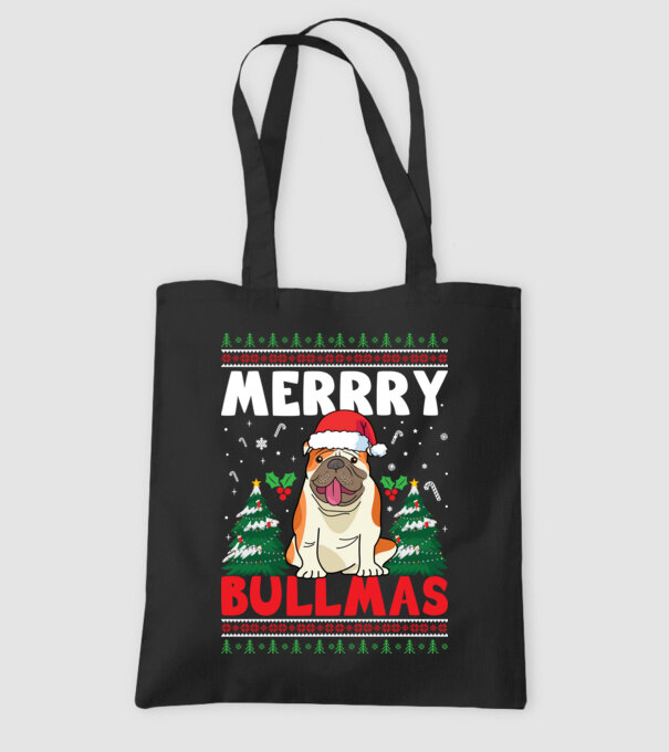 Merry bullmas ugly sweater model negru pe tricou
