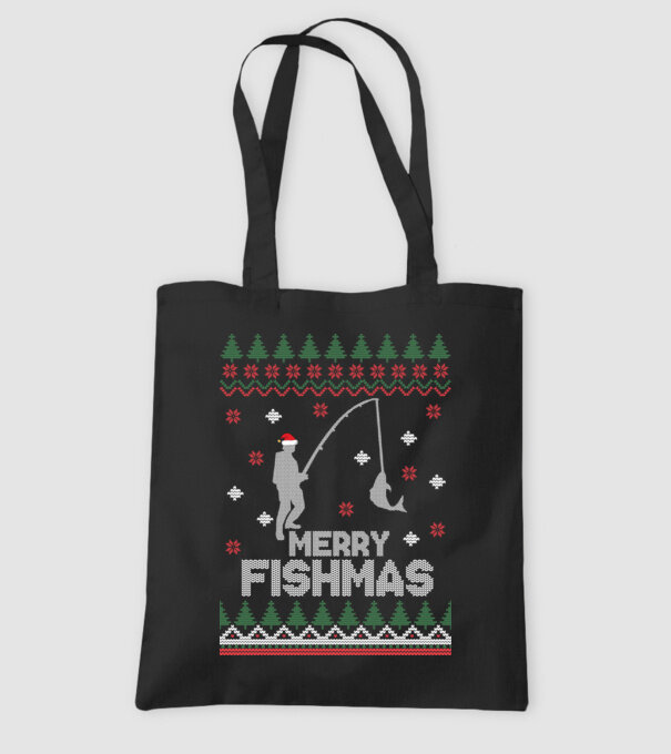 Merry Fishmas model negru pe tricou
