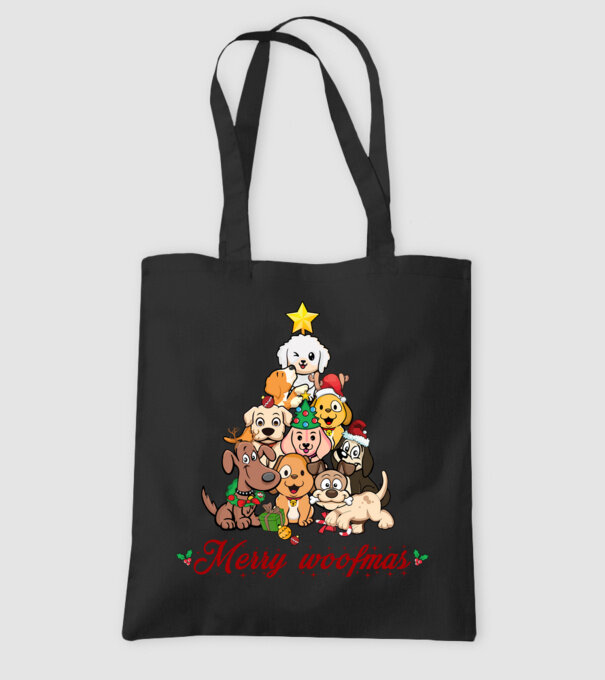 Merry woofmas model negru pe tricou