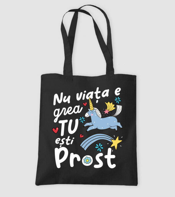 Nu viața e grea, tu ești prost model negru pe tricou