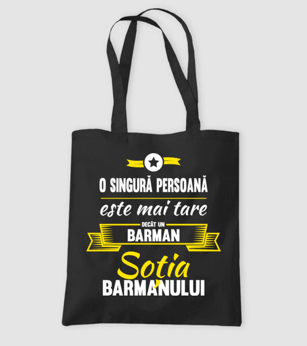 O singură persoană este mai tare decât un barman, soția barmanului model negru pe tricou