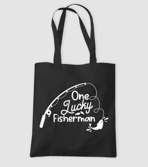 One lucky Fisherman model negru pe tricou