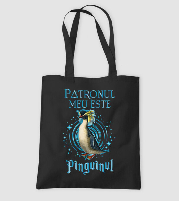 Patronul meu este PINGUINUL model negru pe tricou