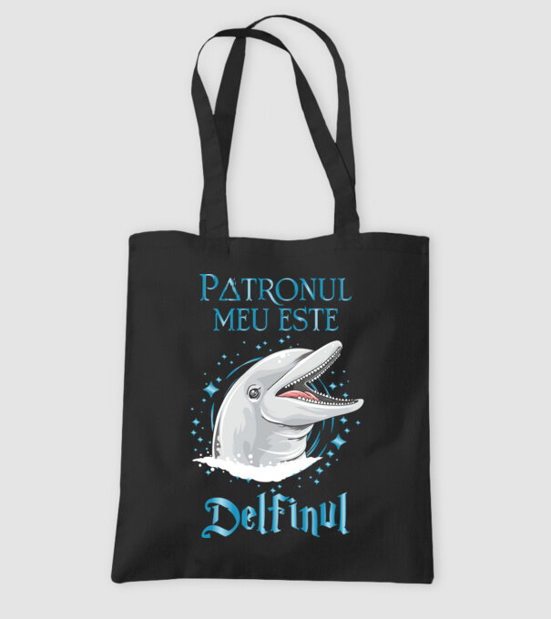 Patronul meu este DELFINUL model negru pe tricou