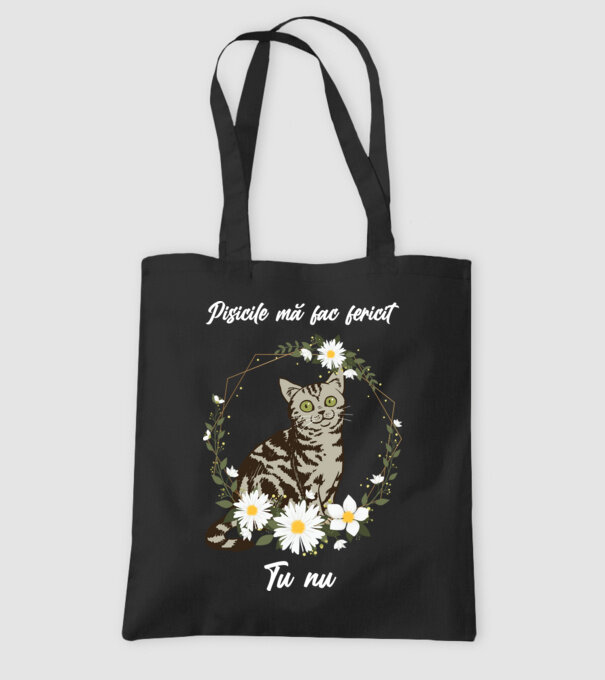 Pisicile mă fac fericit(ă), tu nu model negru pe tricou