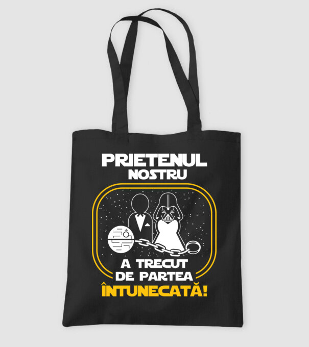 Prietenul nostru a trecut de partea întunecată model negru pe tricou