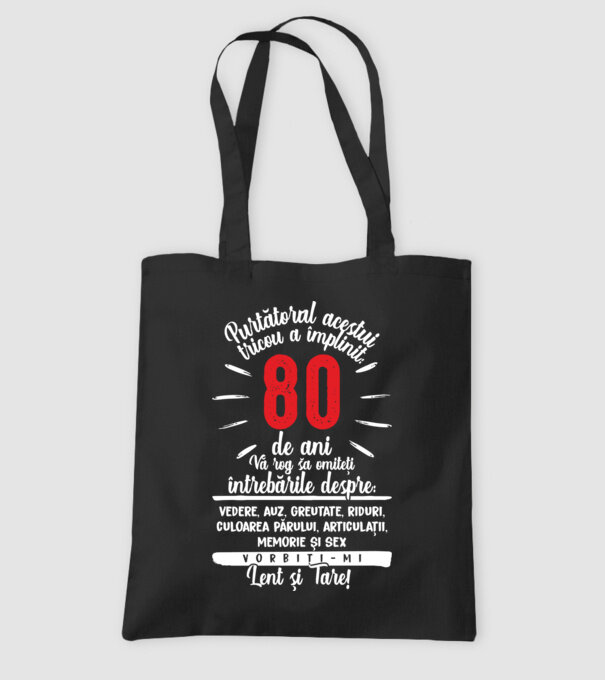 Purtătorul acestui tricou a împlinit: 80 de ani model negru pe tricou