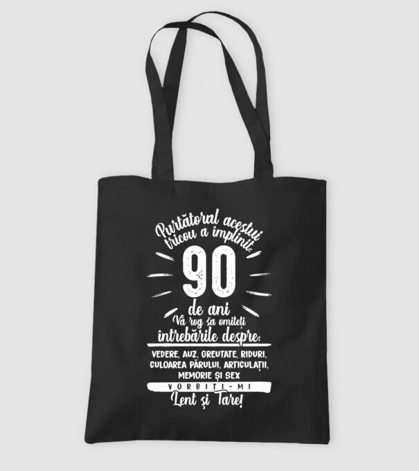 Purtătorul acestui tricou a împlinit: 90 de ani model negru pe tricou