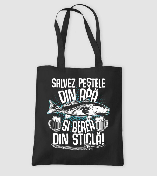 salvez peștele din apă și berea din sticlă model negru pe tricou