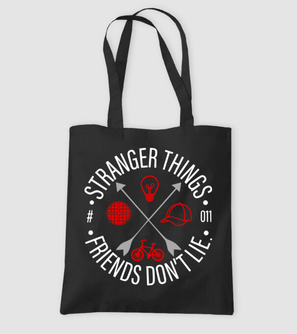 stranger things friends dont lie model negru pe tricou