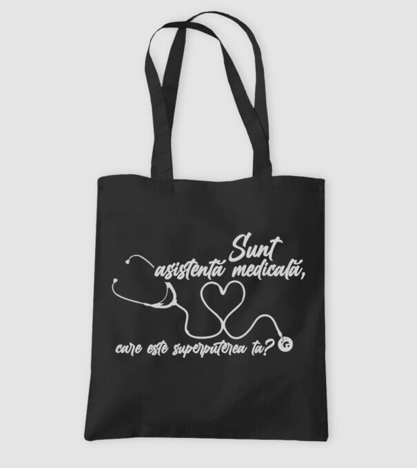 Sunt asistentă medicală, care este superputerea ta? model negru pe tricou