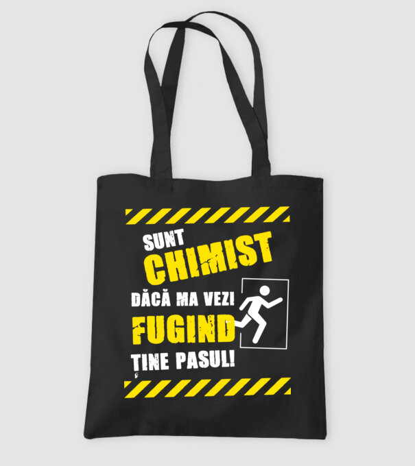 Sunt chimist, dacă mă vezi fugind, ține pasul! model negru pe tricou