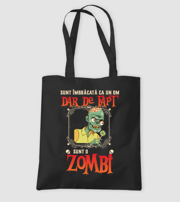 sunt îmbrăcat ca un om, dar de fapt sunt un zombi model negru pe tricou