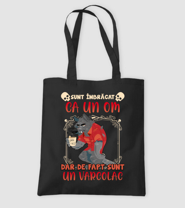 sunt îmbrăcat ca un om, dar de fapt sunt un vârcolac model negru pe tricou