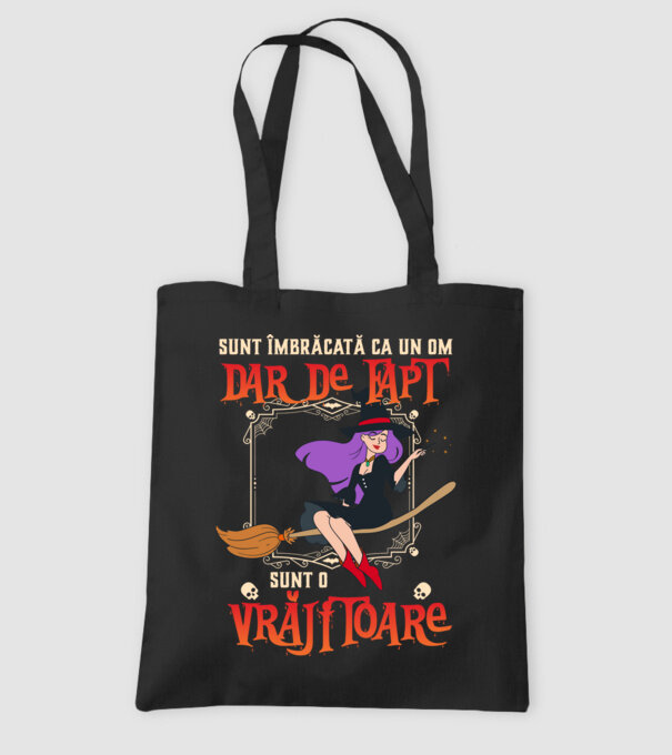 sunt îmbrăcată ca un om, dar de fapt sunt o vrăjitoare model negru pe tricou