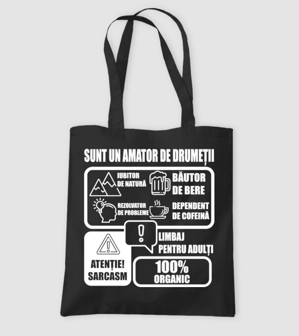 sunt un amator de drumeții - iubitor de natură - rezolvator de probleme - băutor de bere - dependent de cofeină - limbaj pentru model negru pe tricou