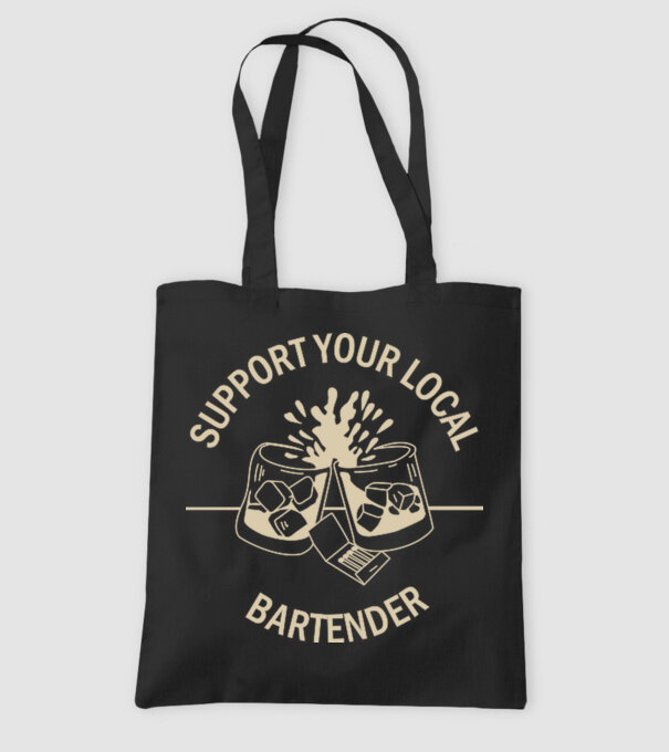 Support your local bartender model negru pe tricou