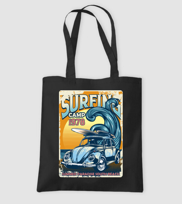 Surfer Camp model negru pe tricou