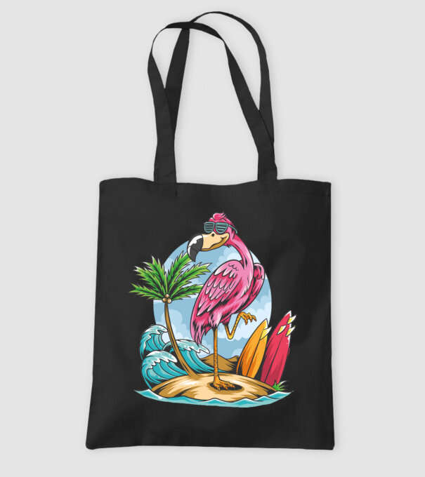 Surfer flamingo model negru pe tricou