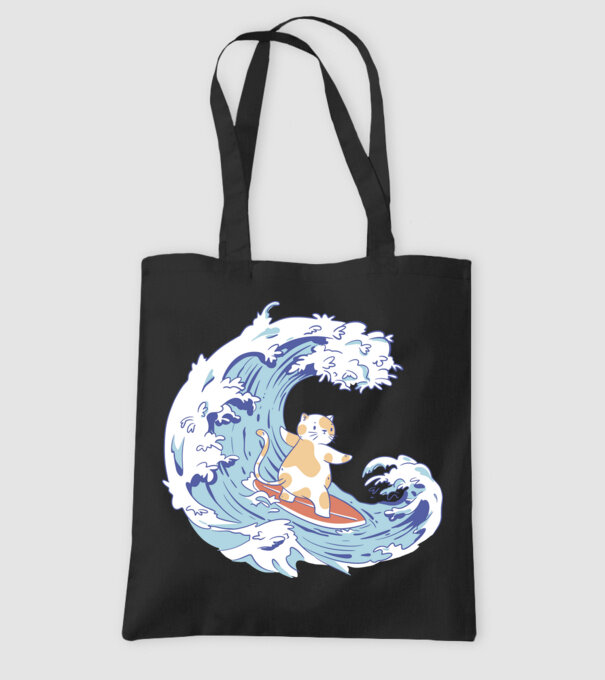 Surfer kitty model negru pe tricou