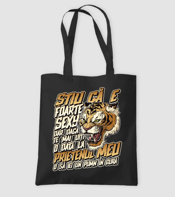Știu că e foarte sexy, dar dacă te mai uiți o dată la prietenul meu, o să iei un pumn în gură model negru pe tricou