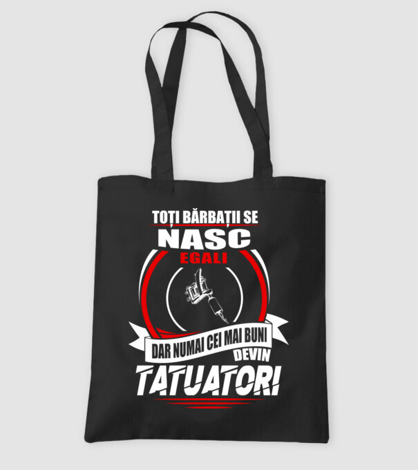 Toți bărbații se nasc egali tatuatori model negru pe tricou